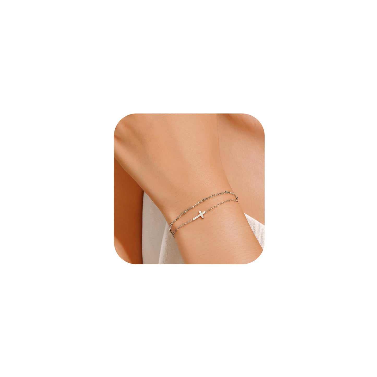 Silver minimalist Dainty Cross Chain Bracelet