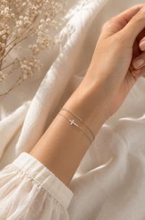 Silver minimalist Dainty Cross Chain Bracelet