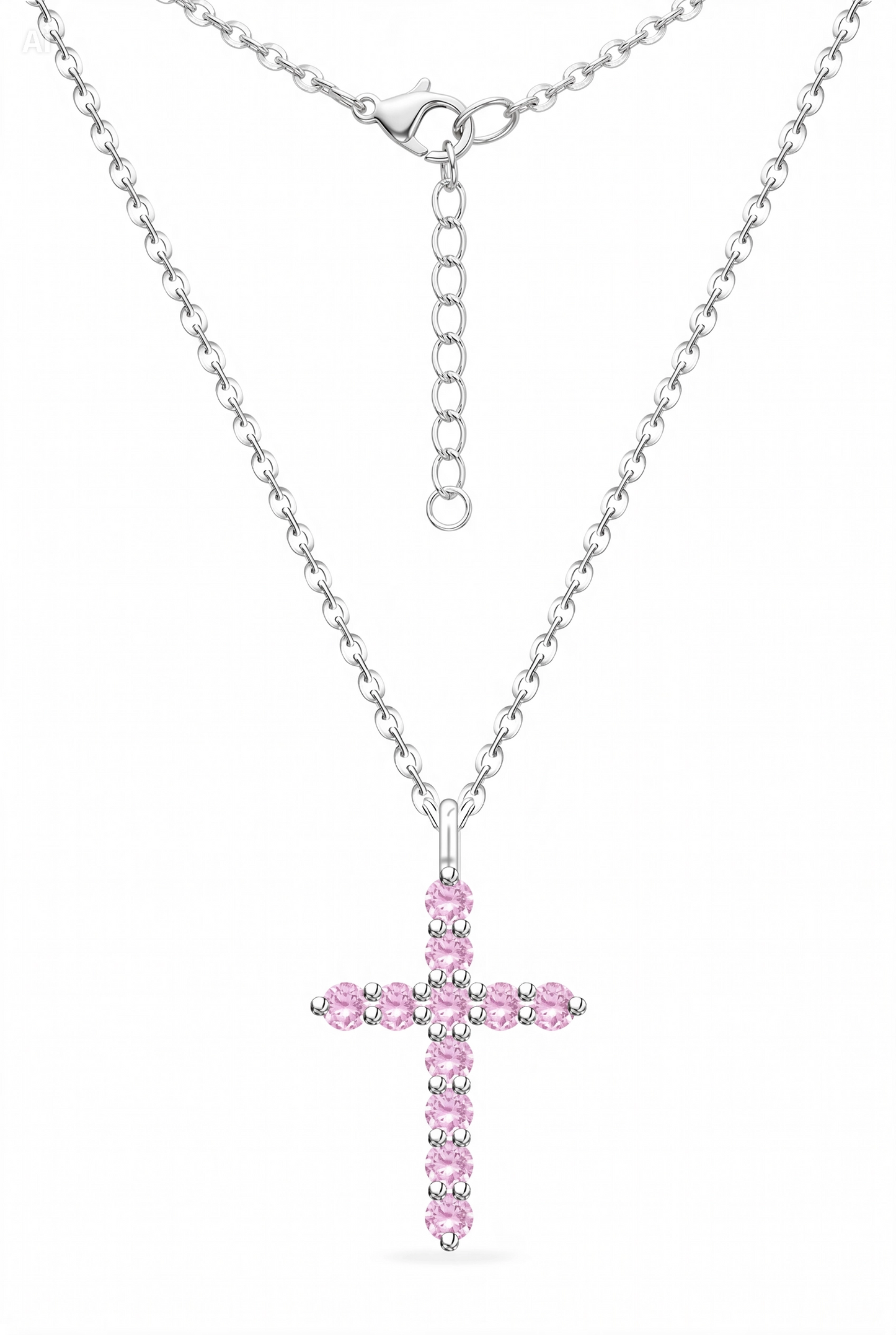 Dainty Pink Crystal Cross Necklace