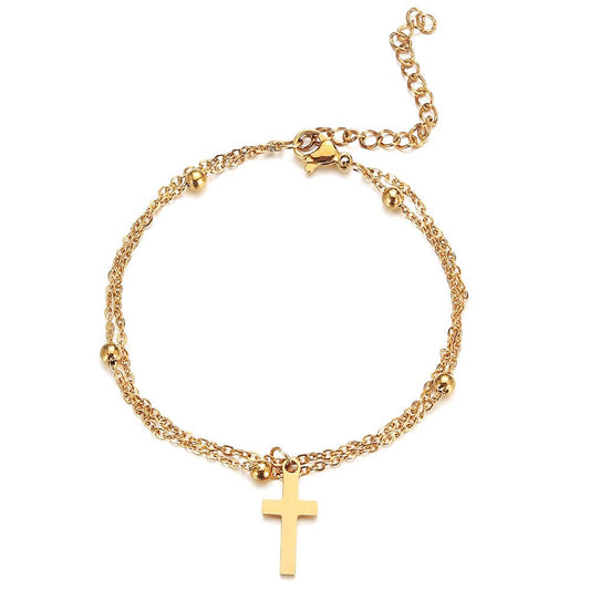 Rose Gold Rosary Bead Crucifix Bracelet