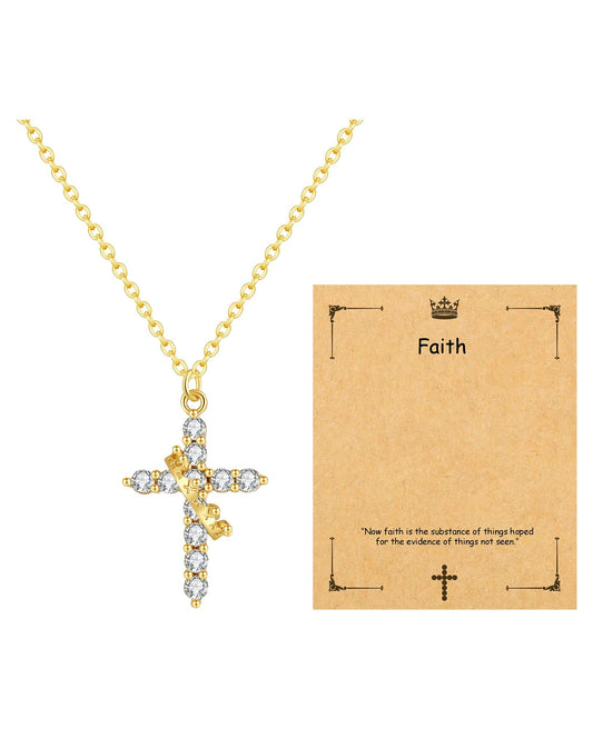 Yellow gold rotating Crown Cross Necklace Gift Set