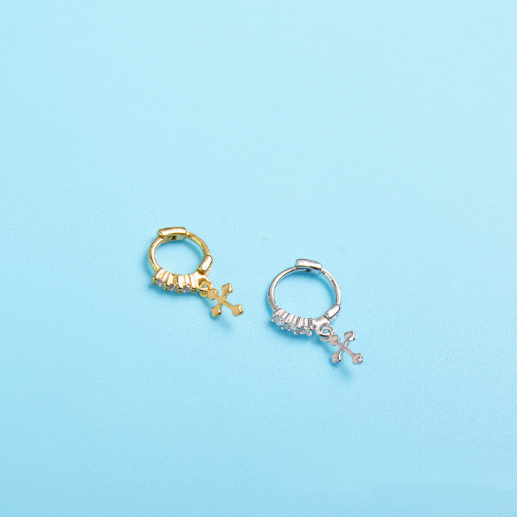 Sterling Silver Cross Huggie Hoop Earrings