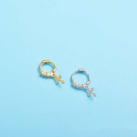 Sterling Silver Cross Huggie Hoop Earrings