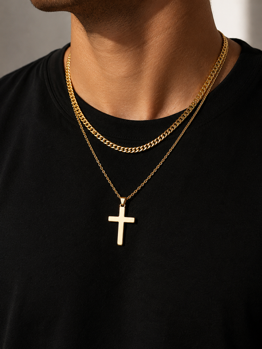 Men's Premium Layered Cross Chain Necklace Set